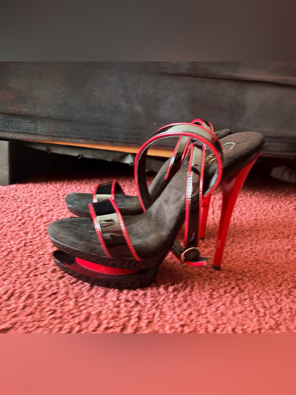 Pleaser Black and Red Stiletto Platform Sandals